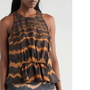 DKNY Animal Print Cotton Voile Tank ✨ Size XL | black brown tan